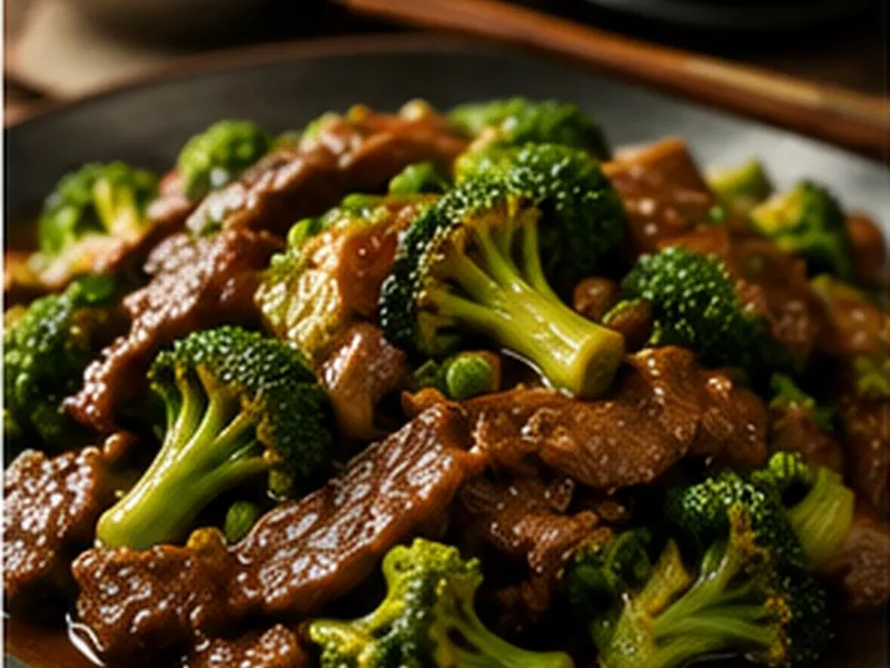 Beef and broccoli stir fry on a plate