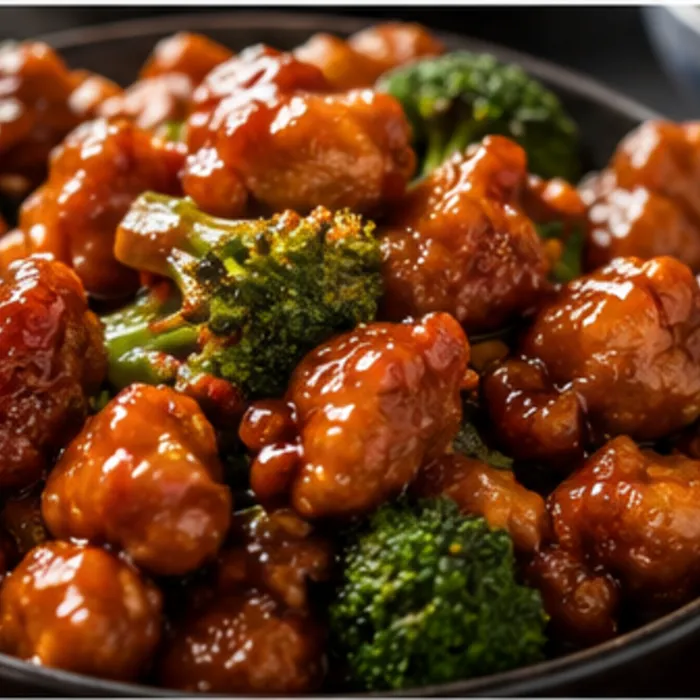 Glazed chicken with fresh broccoli