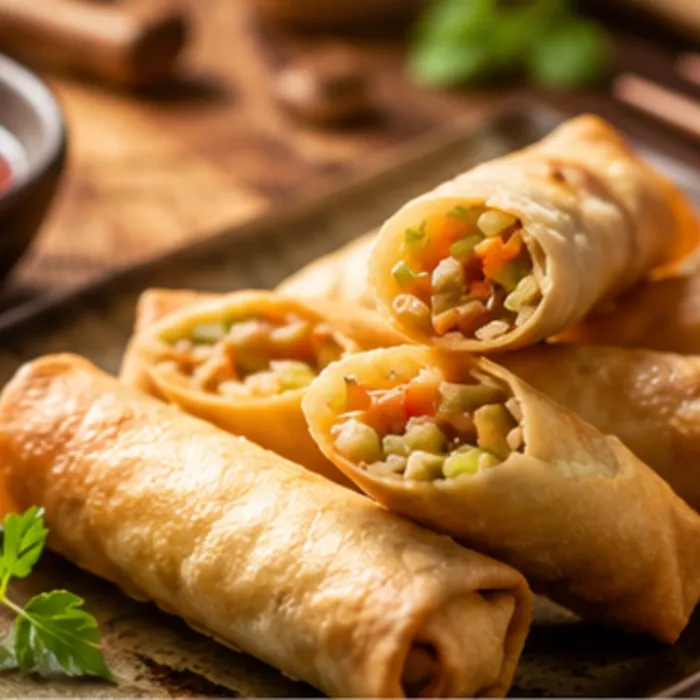 Crispy spring rolls with dipping sauce